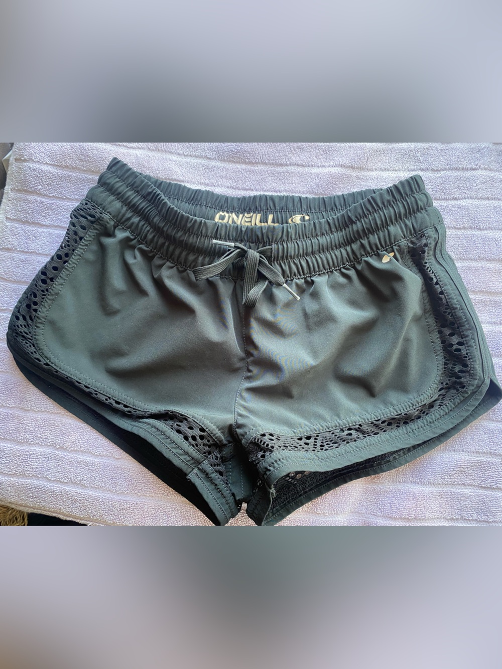 O'Neill Black Renewal Swim Shorts Mesh Crochet Cutout Board Shorts XS
